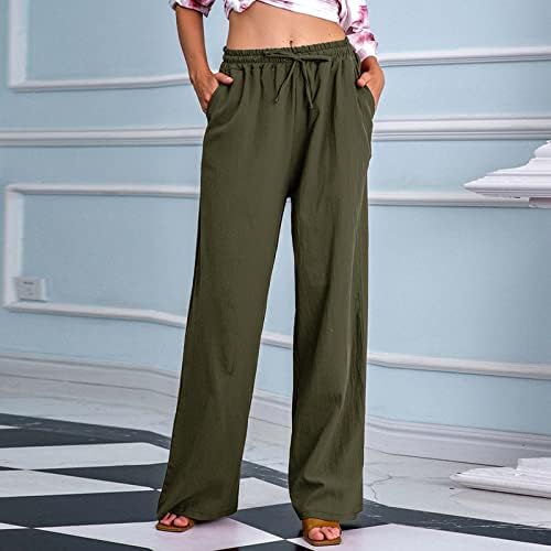 Comıgeewa Flare Geniş Bacak Düz Bacak Elastik Bel Düz Bootcut Rahat pantolon Kadınlar için Sonbahar Yaz Keten Pantolon