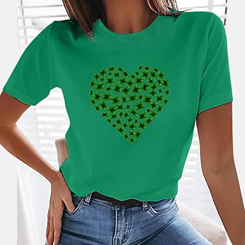 Kadın Aziz patrick Günü T Shirt Kısa Kollu Bluz Yeşil Temel Tees İrlanda Yonca Shamrock Baskılı Tunikler Tops