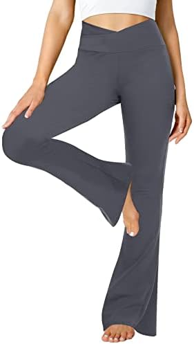 ZOOSIXX Siyah Flare Yoga Pantolon Kadınlar için, Crossover Tereyağlı Yumuşak Bootcut Tayt