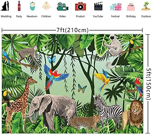 Ticuenicoa 7×5ft Orman Zemin Safari Hayvanlar Tropikal Çocuk Doğum Günü Bebek Duş Doğum Günü Partisi Vahşi Bir Afiş