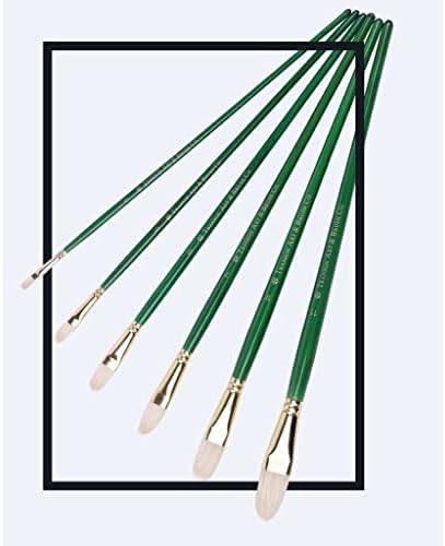 WSSBK 6 adet Yeşil Uzun Kutup Kolu Sanat Boya Fırçası Fırça Seti Oval Şekil El Yapımı Kalem Yağ Fırçası Akrilik Boya