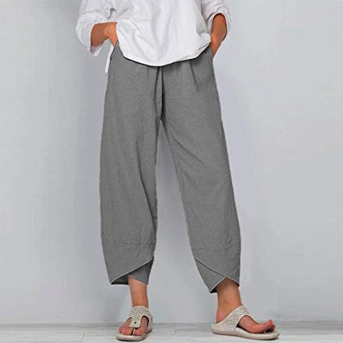Kadın Pamuk Keten Pantolon Rahat Elastik Bel Geniş Bacak plaj pantolonları Relax Fit Yaz İpli Sweatpants Cepler ile