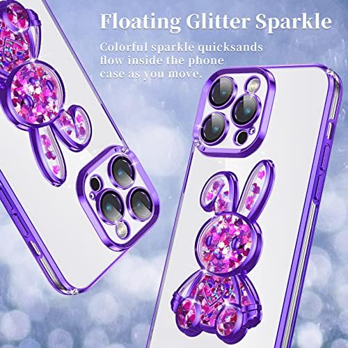 niufoey Liquid Quicksand iPhone 14 Pro Max Kılıf ile Uyumlu, Sevimli Kaplama Tavşan Bling Glitter Floatng Bling Quicksand