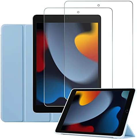 Deokke ile Uyumlu iPad 9th /8th / 7th Nesil Kılıf(2021/2020/2019) ile 2 Adet Ekran Koruyucu ve Sert Arka iPad 10.2