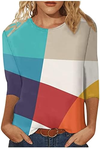 İlkbahar ve Sonbahar yuvarlak boyun üst Kadınlar için Baskılı bol tişört Orta Uzunlukta 3/4 Kollu Bluz Casual Tops
