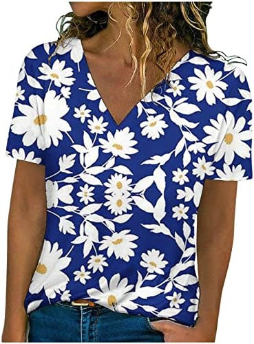 Kadınlar için yaz Üstleri, Bayan Papatya Baskılı T Gömlek Casual V Yaka Kısa Kollu Gömlek Gevşek Şık Bluz T-Shirt