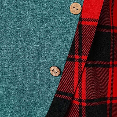Kadınlar için uzun Kollu Asimetrik Kazak Ekose Düğme Kazak Rahat Kukuletası Boyun Tunik Bluz Tops