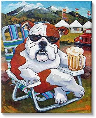 Stupell Industries Bulldog İçme Bira Mountainside Pet Köpek Festivali Sahne, tasarım CR Townsend Tuval Duvar Sanatı,