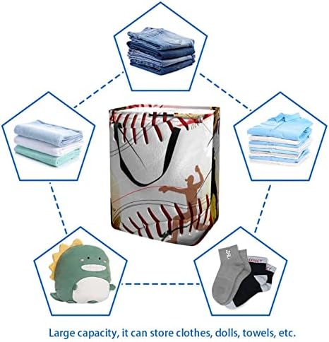 Beyzbol Baskı Katlanabilir çamaşır sepeti, 60L Su Geçirmez çamaşır sepetleri çamaşır Kutusu Giysi Oyuncak Depolama