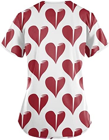 Kadın Artı Boyutu Fırçalama Üstleri Kısa Kollu V Yaka Gömlek sevgililer Günü Baskı Üstleri Artı Boyutu Üstleri Cepler