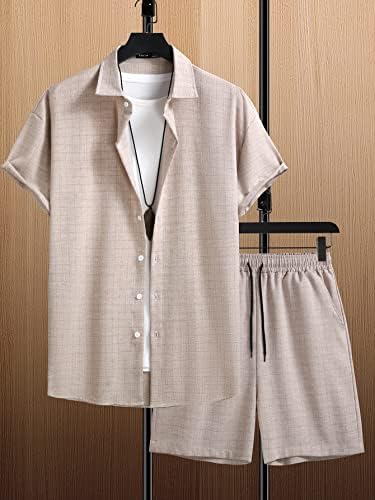 LUBOSE İki Parçalı Kıyafetler Erkekler için Erkekler Düğme Ön Gömlek ve İpli Bel Şort Tee Olmadan (Renk : Haki, Boyut