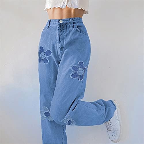 LARIAU Kadınlar ıçin Yüksek Belli Kot Sonbahar Baskı Cep Ince Y2K Skinny Jeans Pantolon Pantolon Mavi