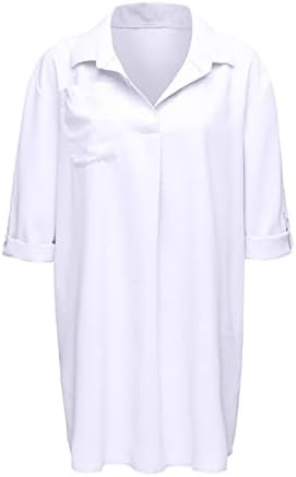 Bayan Düğme Aşağı Gömlek Elbise Derin V Boyun 3/4 Kollu Düz Renk Elbise Gevşek sağlıklı tişört Tunik Kısa Elbise cepler