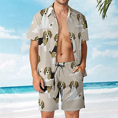 Beagle Köpek erkek 2 Parça Plaj Kıyafetleri Hawaiian Düğme Aşağı Kısa Kollu Gömlek ve Şort Takım Elbise