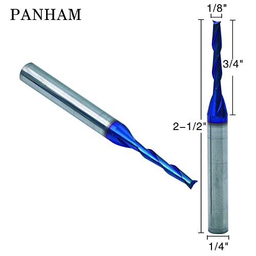 PANHAM 2 Flüt Upcut Spiral Bit CNC Router Bit Nano Mavi Kaplama Katı Karbür End Mill Sap Çapı 1/4, CD 1/8 X CH 3/4