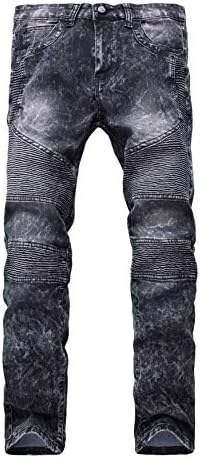 Andongnywell Tahrip Erkek Slim Denim Düz Biker Skinny Jeans Casual Uzun Erkek Yırtık Kot Fermuarlı Cebi ile Deco