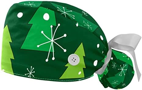 Nıaocpwy 2 Paket kadın Çalışma Kap Düğmeleri ile kurdele Geri Yeşil Noel Ağacı Uzun Saç Kapakları