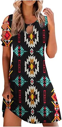 Kadınlar için Bahar Modası 2023, Bayanlar Casual Vintage Baskı Yuvarlak Boyun Kapalı Omuz Kısa Kollu Gevşek Elbise