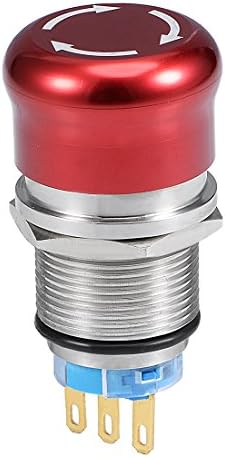 uxcell 19mm Montaj Deliği Metal Mandallama Acil Durdurma basmalı düğme anahtarı NO NC Kırmızı