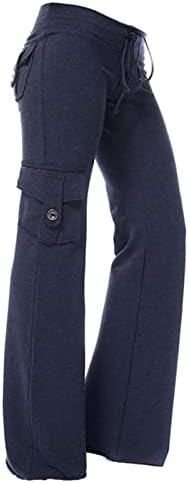 Kadınlar için geniş Bacak Kargo Pantolon Artı Boyutu Yüksek Rise Yoga Tayt Cepler ile Y2K İpli Düz Sweatpants