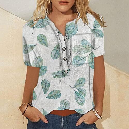Yaz Sonbahar Rahat Üst T Shirt Kadın Kısa Kollu Giyim Moda Ekip Boyun Düğme Aşağı Bluz E5 E5