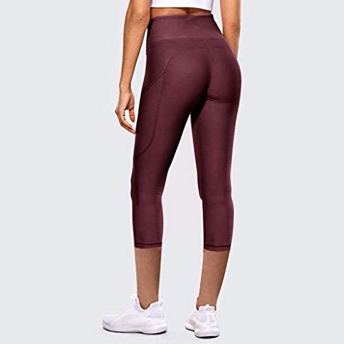 VOWUA Tayt Cepler ile Kadınlar için Yüksek Bel Yoga Pantolon Karın Kontrol Capri Kırpılmış Yoga Tayt egzersiz pantolonları