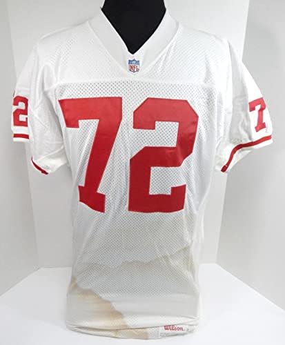 1980'lerin sonu 1990'ların başı San Francisco 49ers 72 Oyun Kullanılmış Beyaz Forma 52 698-İmzasız NFL Oyun Kullanılmış