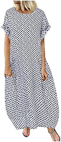 ZEFOTİM Yaz Elbiseler Kadınlar için 2023 Polka Dot / Çiçek Kısa Kollu O Boyun Midi Gevşek Fit Plaj Güneş Elbise