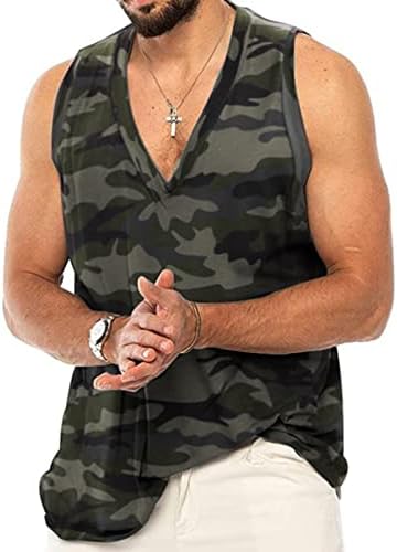 Erkek Rahat Tankı Üstleri Kolsuz V Boyun T Shirt spor salonu tişörtü Egzersiz Yaz Plaj Tankları