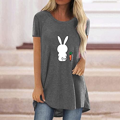 Kadın Paskalya T Shirt Rahat Sevimli Tavşan Baskılı Uzun T Shirt Yaz Kısa Kollu Gevşek Tee Üstleri Büyük Boy Bluzlar