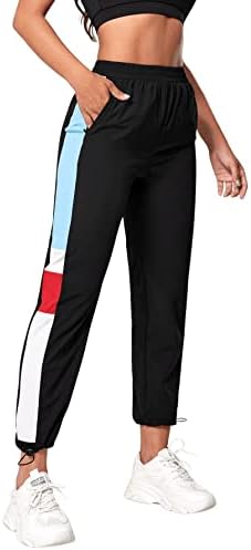 SweatyRocks kadın Renk Bloğu Elastik Bel Sweatpants Spor Joggers cepli pantolon