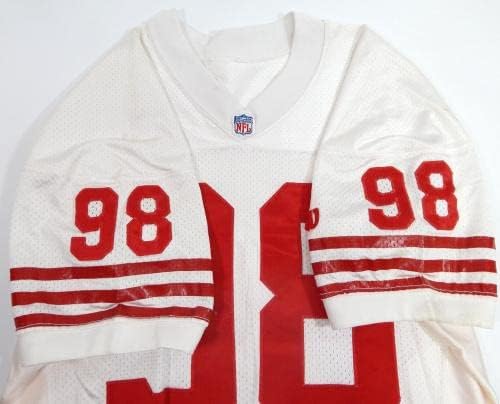 1980'lerin sonu 1990'ların başı San Francisco 49ers 98 Oyun Kullanılmış Beyaz Forma 48 710-İmzasız NFL Oyunu Kullanılmış
