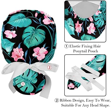 Çiçek Söğüt Çalışma Kapağı Düğme ve Ter Bandı, 2 Paket Yeniden Kullanılabilir Cerrahi Cerrahi Şapkalar At Kuyruğu