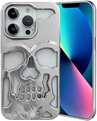 Imogacla 2023 Lüks Kaplama Kafatası Telefon Kılıfı - iPhone 13 Pro Metal İçi Boş Yumuşak Kılıflar, Kişilik Oyma Telefon