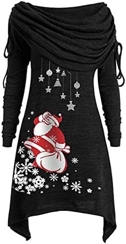 ıQKA Artı Boyutu Elbise Kadınlar ıçin Vestidos Uzun Kollu Dantelli Foldover Yaka Uzun Tunik Gömlek Noel Kazak Elbiseler
