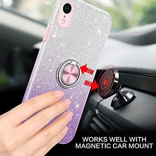 BENTOBEN iPhone XR Durumda, Sparkly Glitter İnce Telefon Kılıfı ile 360° Halka Tutucu Kickstand Araç Montaj Desteklenen