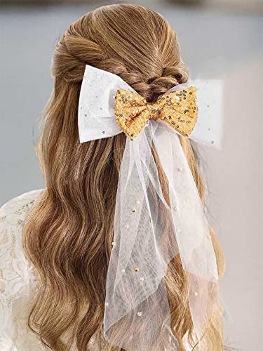 JONKY Düğün Saç Yay Klipleri Altın Inci tül saç tokası Gelin Kısa Veils Yaylar Bekarlığa Veda Partisi saç aksesuarları