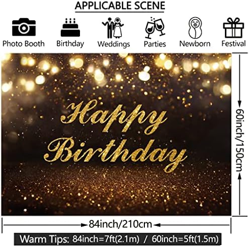 ASOONYUM 7x5ft Altın Halo Zemin Glitter Altın Noktalar Bokeh Mutlu Doğum Günü Afiş Siyah ve Altın Fotoğraf Arka Plan
