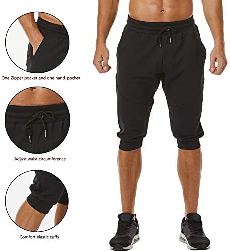 Ouber erkek 3/4 Joggers Pantolon Slim Fit Eğitim Egzersiz Spor Şort Fermuarlı Cebi ile