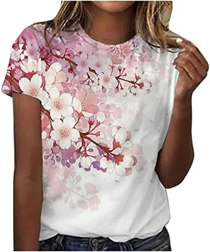 Bayan Üstleri Şık Rahat, Kadınlar Çiçek Baskı Yaz Kısa Kollu Tee Gömlek 2023 Gevşek Fit Bluz Tees Dışarı Çıkmak Üst