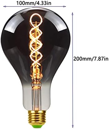 Lxcom Aydınlatma Büyük Edison Ampul 4 W Dim Büyük LED Vintage Ampul Boy Sıcak Beyaz 2700 K Dumanlı Gri Cam Spiral