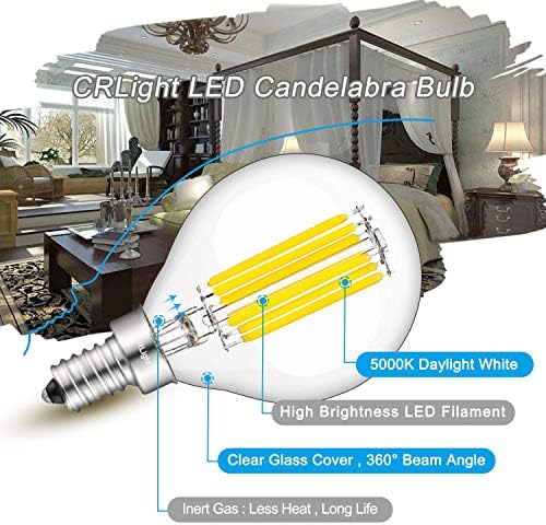 CRLight 6 W Dim LED Şamdan Ampul 5000 K Günışığı Beyaz, 65 W Eşdeğer 650LM E12 Tabanı, Vintage Edison G16 Küre Temizle