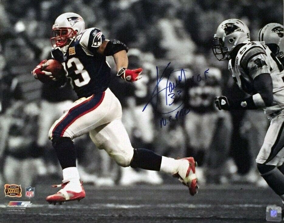 Kevin Faulk New England Patriots İmzalı SB XXXVIII 16x20 Spot Işığı Pats HOF Insc - İmzalı NFL Fotoğrafları