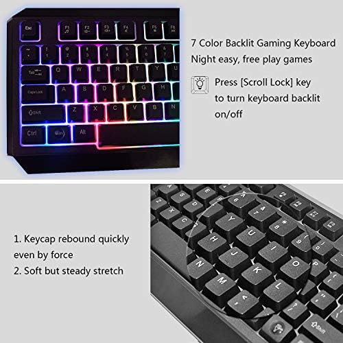 Rii RK300 Gökkuşağı RGB Arkadan Aydınlatmalı Oyun Klavyesi, 104 Tuşları USB Kablolu Multimedya Klavye Oyun, Ofis