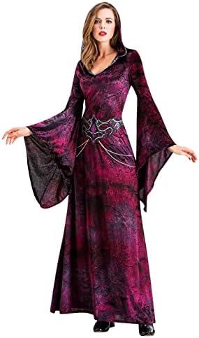 NaRHbrg Kadın Büyücü Elbise Kapşonlu Cadılar Bayramı Cadı Kostüm Ortaçağ Rönesans Elbise Pelerin Elbise Retro Cosplay