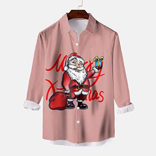 DSODAN Noel Erkek Uzun Kollu Düğme Aşağı Gömlek, Noel Komik Noel Baba Baskılı Bowling Gömlek Parti Tasarımcı Gömlek