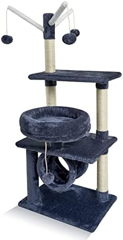 3 Platform Kedi Ağacı-Sisal Tırmalama Direkli Kedi Kulesi-Hamaklı Kedi Kınamak-Nozaya (Dumanlı Gri)