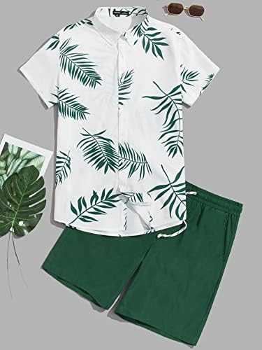 FDSUFDY İki Parçalı Kıyafetler Erkekler için Erkekler Tropikal Baskı Gömlek ve İpli Bel şort takımı (Boyut : 4X-Large)