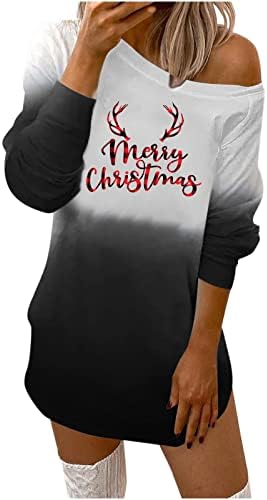 Merry Christmas T Shirt Elbise Bayan Mektubu Baskı Uzun Kazak Sevimli Kravat Boya Gevşek Noel Kazak Elbise Tops