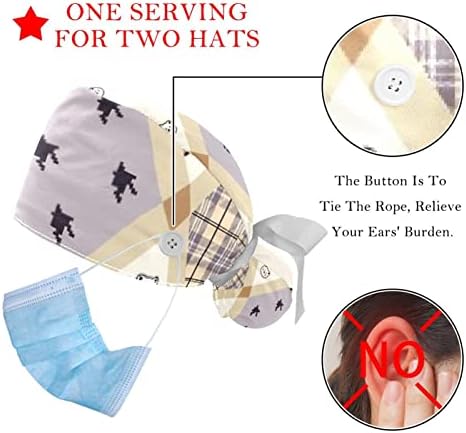 2 Paket Cerrahi Kap Ter Bandı, Nefes Kabarık Şapkalar Uzun Saç, Ayarlanabilir Hemşire Fırçalama Kapaklar Lüks Doku
